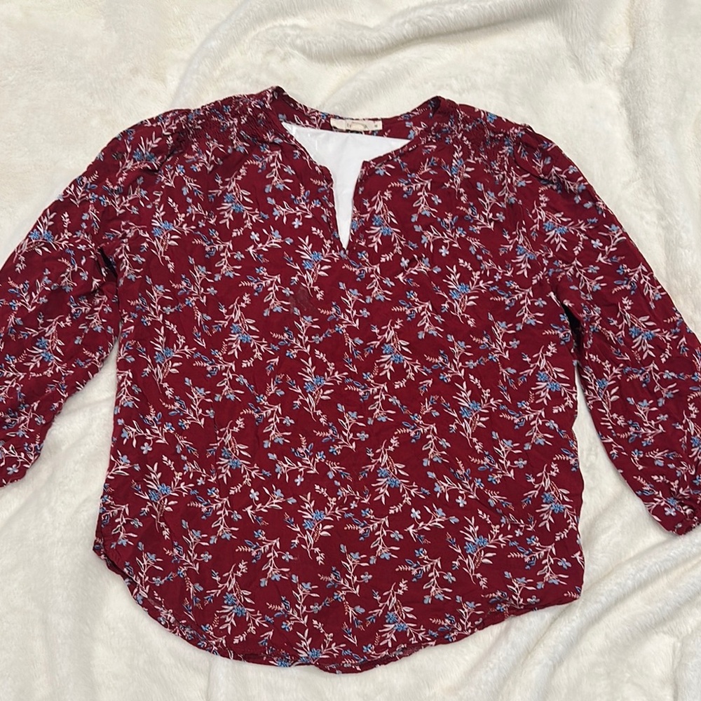 Floral Burgundy Blouse Size M
